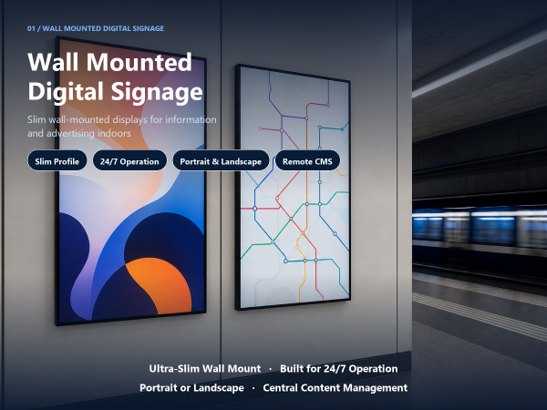 Wall Mounted LCD Digital Signage Display Screen 32-65 Inch Indoor